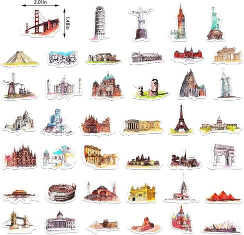 50pcs Scenic Luggage History Stickers Architecture World Suitcase Stickers Tourism Landmark Buildings Retro Bike Decals Waterproof PVC for Laptop Scrapbook Water Bottle in Saudi Arabia