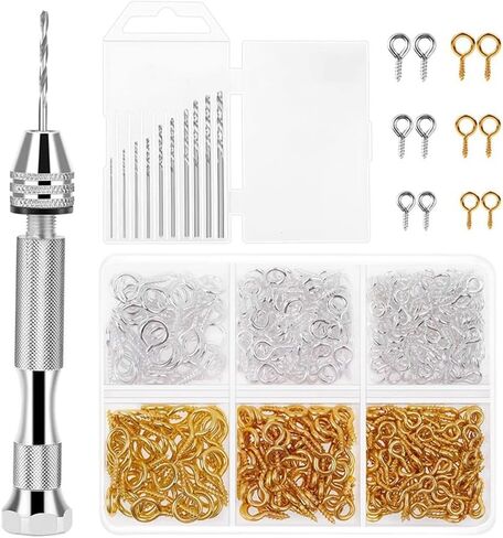Resin Tools Kit with 1Pcs Pin Vise Hand Drill 10Pcs Drill Bits and 400Pcs Screw Eye Pins for DIY Keychain Pendant in Saudi Arabia
