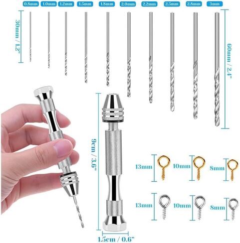 Resin Tools Kit with 1Pcs Pin Vise Hand Drill 10Pcs Drill Bits and 400Pcs Screw Eye Pins for DIY Keychain Pendant in Saudi Arabia