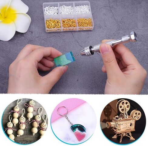 Resin Tools Kit with 1Pcs Pin Vise Hand Drill 10Pcs Drill Bits and 400Pcs Screw Eye Pins for DIY Keychain Pendant in Saudi Arabia