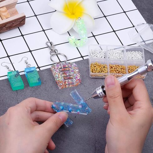 Resin Tools Kit with 1Pcs Pin Vise Hand Drill 10Pcs Drill Bits and 400Pcs Screw Eye Pins for DIY Keychain Pendant in Saudi Arabia
