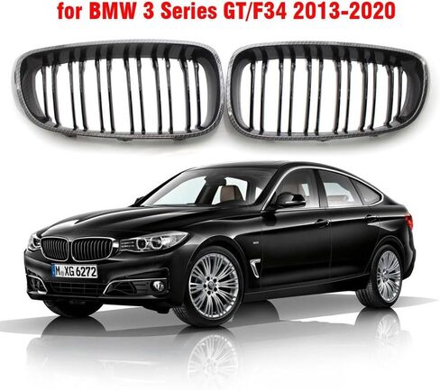شبكة شواء أمامية ملونة من ألياف الكربون لسيارة BMW 3 Series GT F34 2013-2020 320i 328i 335i XDrive Double Line M Style (ألياف الكربون) in Saudi Arabia