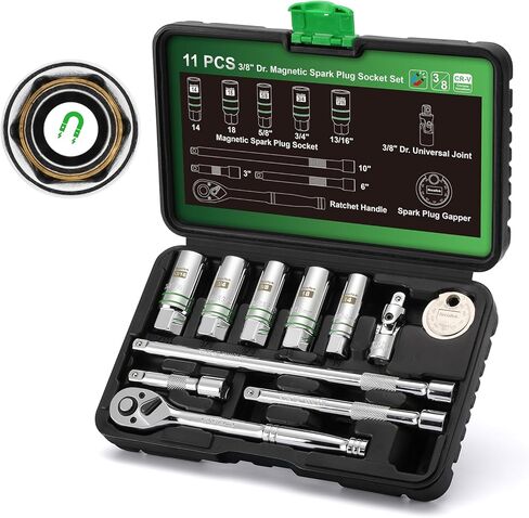 5 Piece 3/8-Inch Drive Magnetic Spark Plug Socket Set, Includes 14mm, 16mm Thin Wall Sockets and 9/16-inch, 5/8-inch, 13/16-inch Sockets, 6-Point and 12-Point, CR-V, Enhanced Magnetic Design in Kuwait