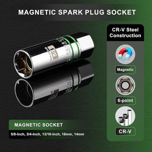 5 Piece 3/8-Inch Drive Magnetic Spark Plug Socket Set, Includes 14mm, 16mm Thin Wall Sockets and 9/16-inch, 5/8-inch, 13/16-inch Sockets, 6-Point and 12-Point, CR-V, Enhanced Magnetic Design in Kuwait
