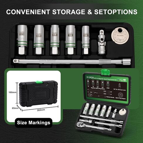 5 Piece 3/8-Inch Drive Magnetic Spark Plug Socket Set, Includes 14mm, 16mm Thin Wall Sockets and 9/16-inch, 5/8-inch, 13/16-inch Sockets, 6-Point and 12-Point, CR-V, Enhanced Magnetic Design in Kuwait