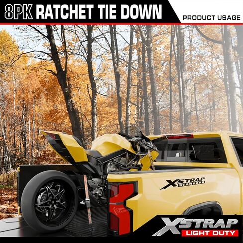 XSTRAP STANDARD 8 عبوات من أشرطة ربط السقاطة، 1 بوصة × 10 أقدام، 900 رطل قوة كسر شديدة التحمل للدراجات النارية، مركبات ATV، معدات الحديقة، الأجهزة وشاحنات البضائع - مموهة in Kuwait