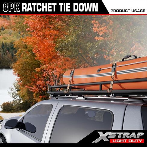 XSTRAP STANDARD 8 عبوات من أشرطة ربط السقاطة، 1 بوصة × 10 أقدام، 900 رطل قوة كسر شديدة التحمل للدراجات النارية، مركبات ATV، معدات الحديقة، الأجهزة وشاحنات البضائع - مموهة in Kuwait