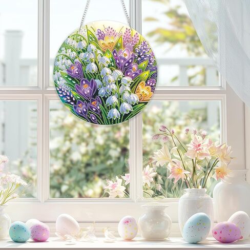 Eiflow Acrylic Diamond Art Hanging Kit for Adults, DIY Diamonds Painting Door Hanging Board Kit, Special Crystal Diamond Art Painting Pendant Ornament (Flowers) in Saudi Arabia