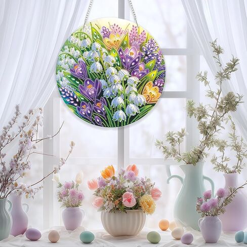 Eiflow Acrylic Diamond Art Hanging Kit for Adults, DIY Diamonds Painting Door Hanging Board Kit, Special Crystal Diamond Art Painting Pendant Ornament (Flowers) in Saudi Arabia