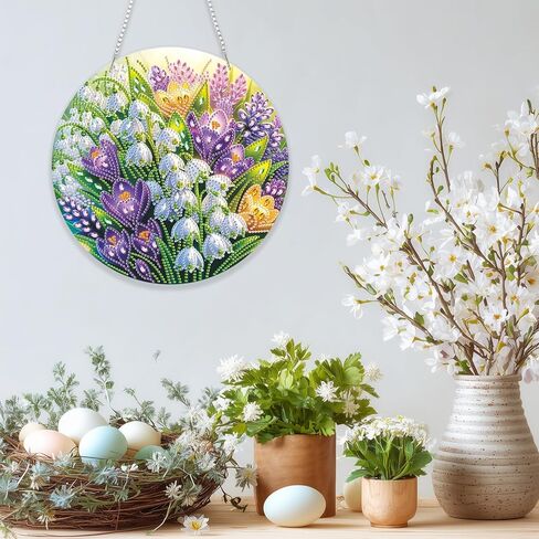Eiflow Acrylic Diamond Art Hanging Kit for Adults, DIY Diamonds Painting Door Hanging Board Kit, Special Crystal Diamond Art Painting Pendant Ornament (Flowers) in Saudi Arabia