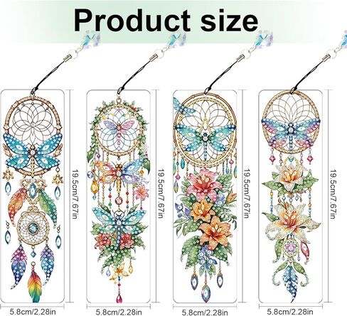 4 Pack Diamond Painting Bookmark Kits of Dragonfly and Flower, Special Shaped Diamond Art Bookmarks with Pendant, DIY Handmade Craft Home Office Supplies Reading Bookmark, Perfect Gift for Book Lovers in Saudi Arabia