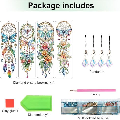 4 Pack Diamond Painting Bookmark Kits of Dragonfly and Flower, Special Shaped Diamond Art Bookmarks with Pendant, DIY Handmade Craft Home Office Supplies Reading Bookmark, Perfect Gift for Book Lovers in Saudi Arabia