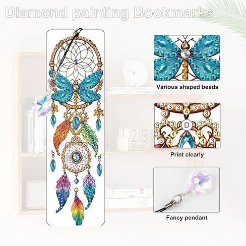 4 Pack Diamond Painting Bookmark Kits of Dragonfly and Flower, Special Shaped Diamond Art Bookmarks with Pendant, DIY Handmade Craft Home Office Supplies Reading Bookmark, Perfect Gift for Book Lovers in Saudi Arabia