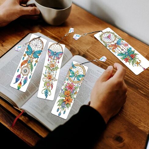 4 Pack Diamond Painting Bookmark Kits of Dragonfly and Flower, Special Shaped Diamond Art Bookmarks with Pendant, DIY Handmade Craft Home Office Supplies Reading Bookmark, Perfect Gift for Book Lovers in Saudi Arabia