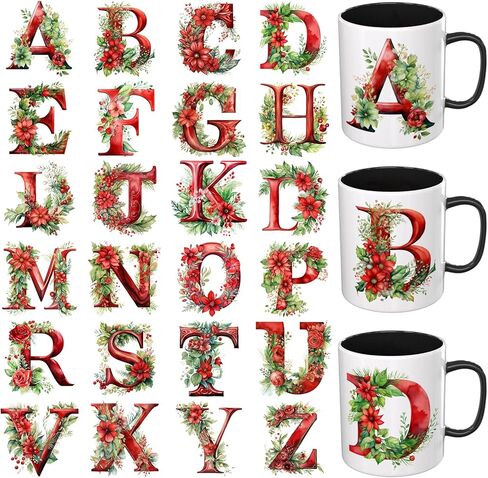 UV DTF Cup Wrap, 24 Sheets Christmas Fancy Alphabet Waterproof Transfer Sticker for DIY Crafts, Rub On Transfer Decals for Glass Cup Mug Wood in Kuwait