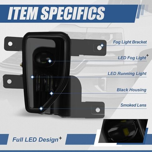 مصابيح الضباب L-LED DRL من Auto Dynasty متوافقة مع 2016-2019 Chevy Silverado 1500، مصابيح الضباب الأمامية للقيادة مع محول وتسخير الأسلاك، عدسة سوداء مدخنة in Kuwait