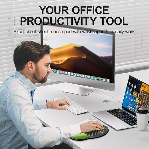 Excel Mouse Pad with Wrist Rest, Small Excel Cheat Sheet Desk Pad with Windows/Office Shortcuts, Ergonomic Mousepad with Wrist Support, Office Desk Mat for Computer (Black Purple) in Saudi Arabia
