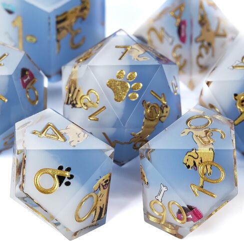 DND Dice Set 7-Pcs, Sharp Edge Cute Dog Style Resin Dice Polyhedral Resin Sharp Edge Dice for Roleplaying Games Dungeons and Dragons RPG MTG Table Games（Golden Retriever） in Saudi Arabia