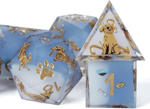 DND Dice Set 7-Pcs, Sharp Edge Cute Dog Style Resin Dice Polyhedral Resin Sharp Edge Dice for Roleplaying Games Dungeons and Dragons RPG MTG Table Games（Golden Retriever） in Saudi Arabia