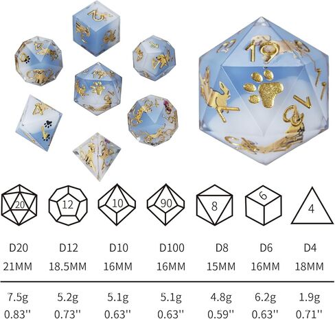 DND Dice Set 7-Pcs, Sharp Edge Cute Dog Style Resin Dice Polyhedral Resin Sharp Edge Dice for Roleplaying Games Dungeons and Dragons RPG MTG Table Games（Golden Retriever） in Saudi Arabia