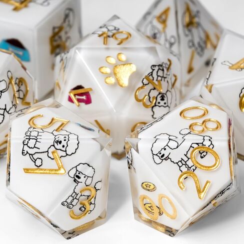 DND Dice Set 7-Pcs, Sharp Edge Cute Dog Style Resin Dice Polyhedral Resin Sharp Edge Dice for Roleplaying Games Dungeons and Dragons RPG MTG Table Games（Golden Retriever） in Saudi Arabia