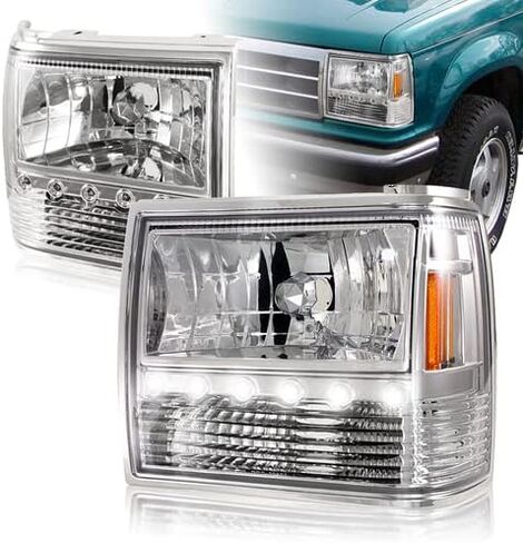LED Daytime Running Headlight + Bumper Light + Corner Light 2 PCS Compatible with 1991-1994 Ford Explorer & Compatible with 1989-1992 Ford Ranger, Amber Reflector 1990 1991 (Chrome Housing) in Saudi Arabia