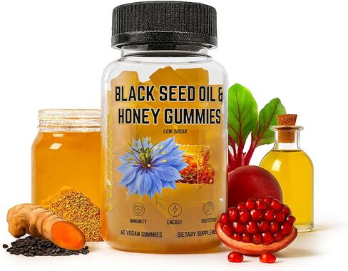 Black Seed Oil & Honey Gummies with Biotin, Vitamin C, Turmeric, Pomegranate & Thymoquinone for Immune, Joint, Digestion and Skin Support, 60 Count in Saudi Arabia