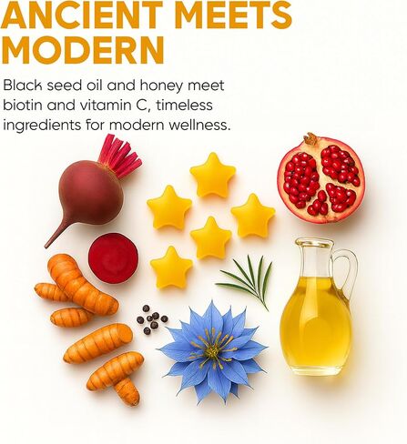 Black Seed Oil & Honey Gummies with Biotin, Vitamin C, Turmeric, Pomegranate & Thymoquinone for Immune, Joint, Digestion and Skin Support, 60 Count in Saudi Arabia