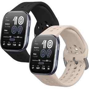 kwmobile Straps Compatible with Huami Amazfit Bip 5 / Amazfit GTR 4 Straps - 2X Replacement Silicone Watch Bands - Black/Dark Blue in Saudi Arabia