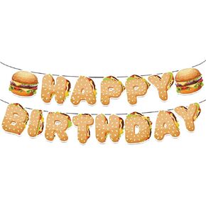 Happy Birthday Banner, Hamburger Banner, Hamburger Party Food Snacks Themed Supplies for Birthday Party Decor Girls Boys Adults in Saudi Arabia