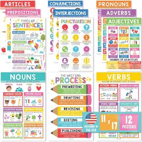 Hadley Designs 12 Colorful Parts Of Speech Posters For Elementary Posters For Language Arts, Grammar Posters For Elementary Classroom, Kids Educational Posters For Elementary School Posters in Saudi Arabia