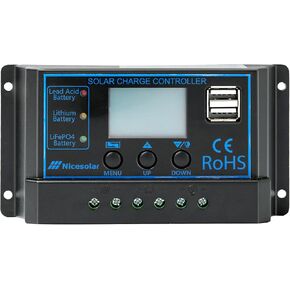 Nicesolar 20A 12V 24V جهاز التحكم بالشحن الشمسي PWM منظم لنظام مجموعة الألواح الشمسية AGM جل حمض الرصاص المختوم وبطارية الليثيوم، LiFePO4 بطارية ليثيوم أيون فوسفات ذات دورة عميقة in Kuwait