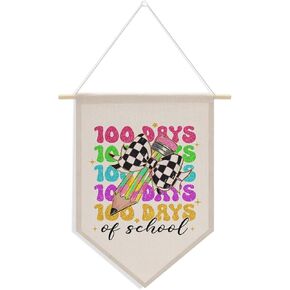 100th Day of School Pennant Flag, Classroom Decor, Kindergarten Primary High School 100 Days Classroom Party Supplies Decorations, Coquette Bow Pencil Hanging Pennant Flag Banner Wall Sign in Saudi Arabia