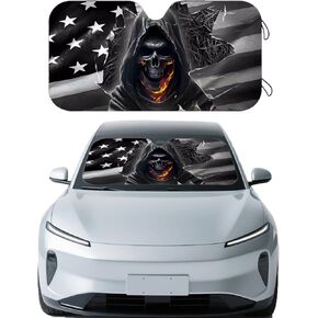 Car Windshield Sun Shade - 51x27.5 in Funny Sun Shades Front Windshield for Car Truck SUV, Foldable American Eagle Flag Sunshade with 4 Suction Cups in Kuwait