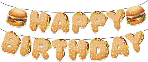 Happy Birthday Banner, Hamburger Banner, Hamburger Party Food Snacks Themed Supplies for Birthday Party Decor Girls Boys Adults in Saudi Arabia