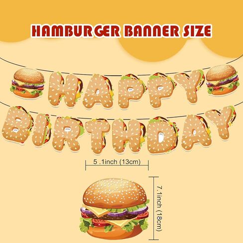 Happy Birthday Banner, Hamburger Banner, Hamburger Party Food Snacks Themed Supplies for Birthday Party Decor Girls Boys Adults in Saudi Arabia
