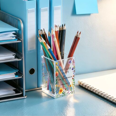 You Are God's Masterpiece Acrylic Pencil Holder Cup, Floral Christian Pen Holder for Desk, Christian Gifts for Women Girls, Bible Verses Makeup Brush Organizer for Home Office Desk Accessories in Saudi Arabia