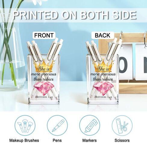 You Are God's Masterpiece Acrylic Pencil Holder Cup, Floral Christian Pen Holder for Desk, Christian Gifts for Women Girls, Bible Verses Makeup Brush Organizer for Home Office Desk Accessories in Saudi Arabia