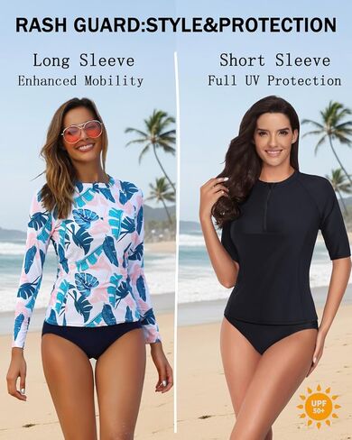 Daci Women 2 Piece Rash Guard Long Sleeve Zipper Bathing Suit with Bottom Built in Bra Swimsuit UPF 50 in Saudi Arabia
