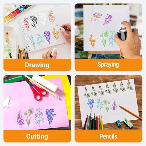 Thinp 24 Pcs Wildflower Stencils, Flower Leaf Stencils for Crafts Reusable Botanical Stencil Templates for Painting on Walls Floor Wood Canvas Home Decor (6 X 3 Inch) in Saudi Arabia