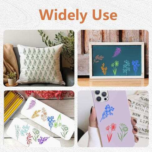 Thinp 24 Pcs Wildflower Stencils, Flower Leaf Stencils for Crafts Reusable Botanical Stencil Templates for Painting on Walls Floor Wood Canvas Home Decor (6 X 3 Inch) in Saudi Arabia