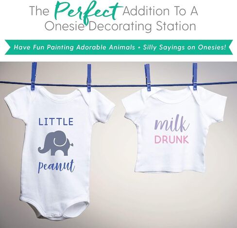 Fabric Stencil Kit, Set of 20 Stencils for Baby Shower Painting & Decorating, Phrases & Mixed Animals Pattern for Onesies Bibs Bodysuit Bags Shirts Shoes, Boy & Girls, Made in USA in Saudi Arabia
