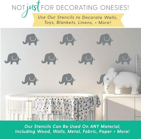 Fabric Stencil Kit, Set of 20 Stencils for Baby Shower Painting & Decorating, Phrases & Mixed Animals Pattern for Onesies Bibs Bodysuit Bags Shirts Shoes, Boy & Girls, Made in USA in Saudi Arabia