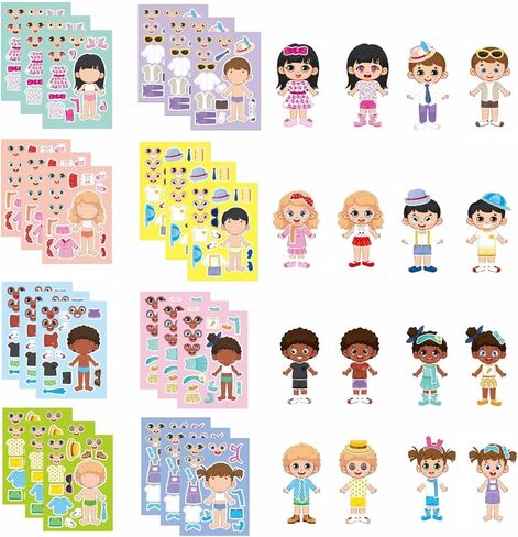 ملصقات TIAMECH Make A Face and Dress Up للأطفال - 24 ورقة اصنع بنفسك ملصقات للأولاد والبنات، هدايا الحفلات الإبداعية، هدية عيد ميلاد، مكافآت الفصل الدراسي (حجم كبير 8.3 × 5.9 بوصة) in Kuwait