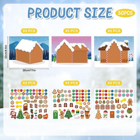 اصنع بيت الزنجبيل ملصقات 30 قطعة اصنع بيت الزنجبيل الخاص بك ملصقات DIY حرف عيد الميلاد للأطفال أنشطة عيد الميلاد ألعاب هدايا الحفلات in Kuwait