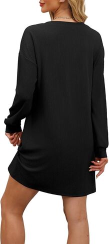 WIHOLL Womens Long Sleeve Dress Loose Fit Casual Crewneck Flowy Mini Dresses with Pockets Fall Fashion in Kuwait