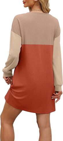 WIHOLL Womens Long Sleeve Dress Loose Fit Casual Crewneck Flowy Mini Dresses with Pockets Fall Fashion in Saudi Arabia