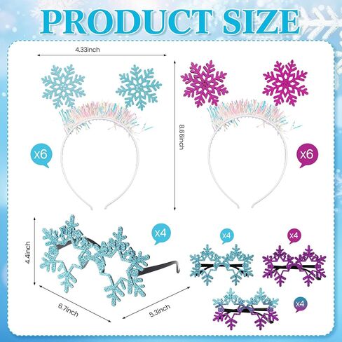 Libima 24 Pcs Christmas Snowflake Headbands Princess Hair Hoops and Snowflake Sunglasses Set Novelty Unique Party Eyeglasses Christmas Glasses Snowflake Hair Accessories for Women Winter Holiday in Saudi Arabia