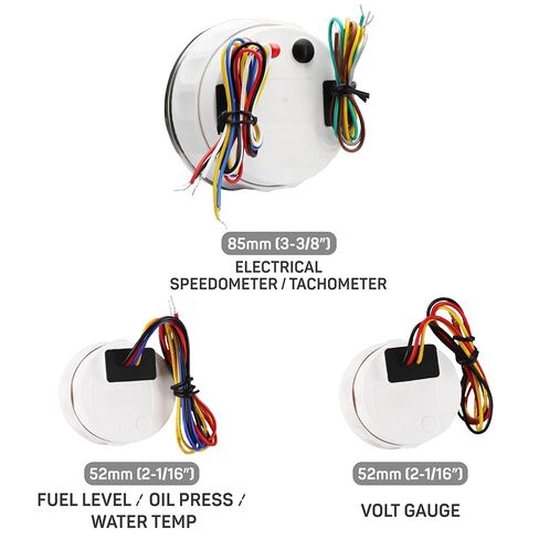 RACETECH 5 Gauge Set 85mm (3-3/8") 2in1 GPS Speedometer 120 MPH Tachometer 8000 RPM Indicator Light & Odometer - 52mm (2-1/16") Fuel Oil Pressure Water Temp Volt Gauge - 240-33 ohm 12V 24V White Dial in Saudi Arabia
