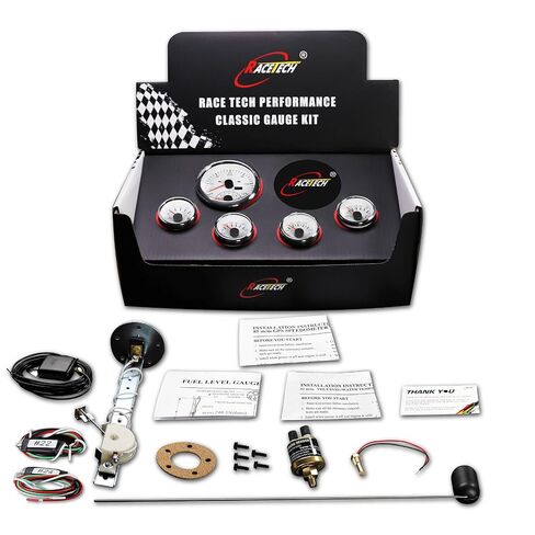 RACETECH 5 Gauge Set 85mm (3-3/8") 2in1 GPS Speedometer 120 MPH Tachometer 8000 RPM Indicator Light & Odometer - 52mm (2-1/16") Fuel Oil Pressure Water Temp Volt Gauge - 240-33 ohm 12V 24V White Dial in Saudi Arabia